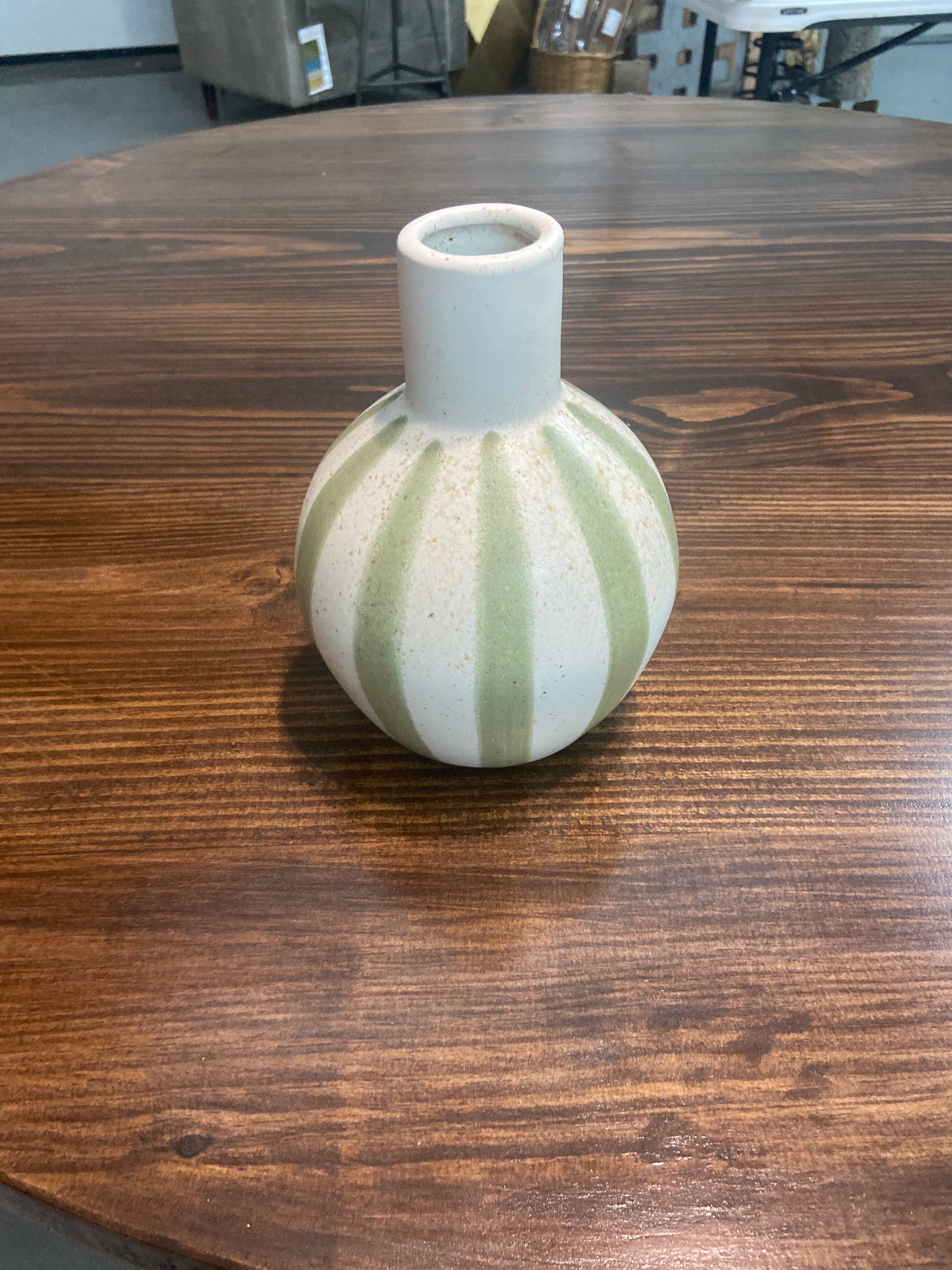 8” Matte Green Stripe Ceramic Vase
