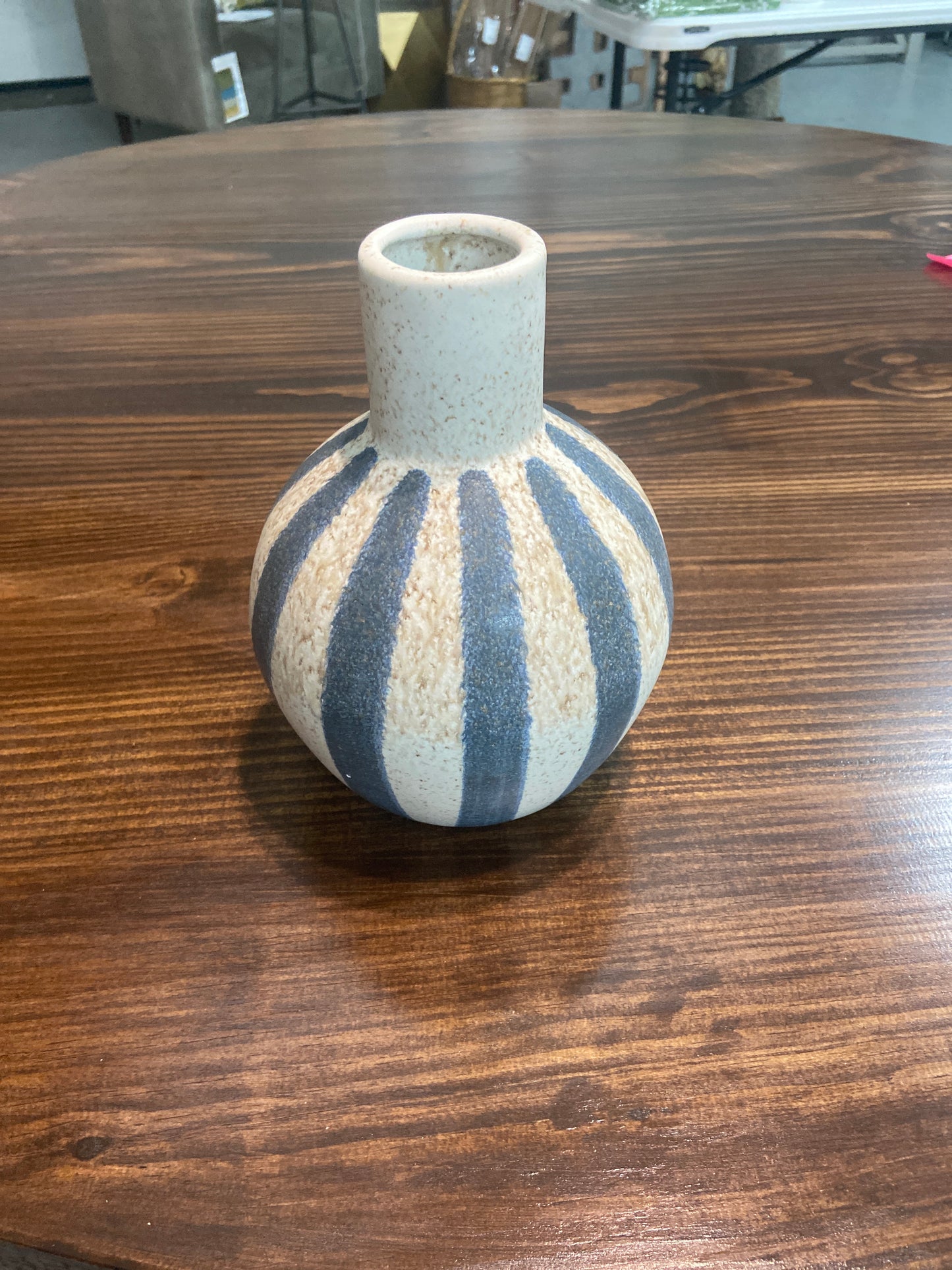 8” Matte Blue Stripe Ceramic Vase