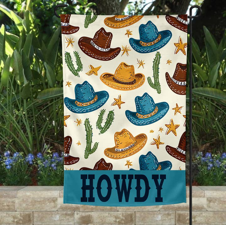 Garden Flag - Howdy Hats Blue Texas