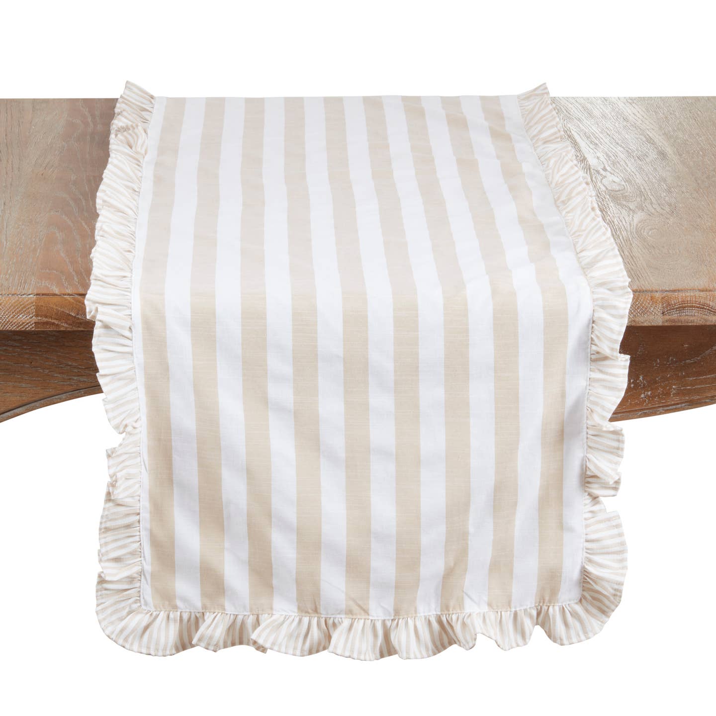 Striped Ruffle Edge Decorative Table Runner Natural
