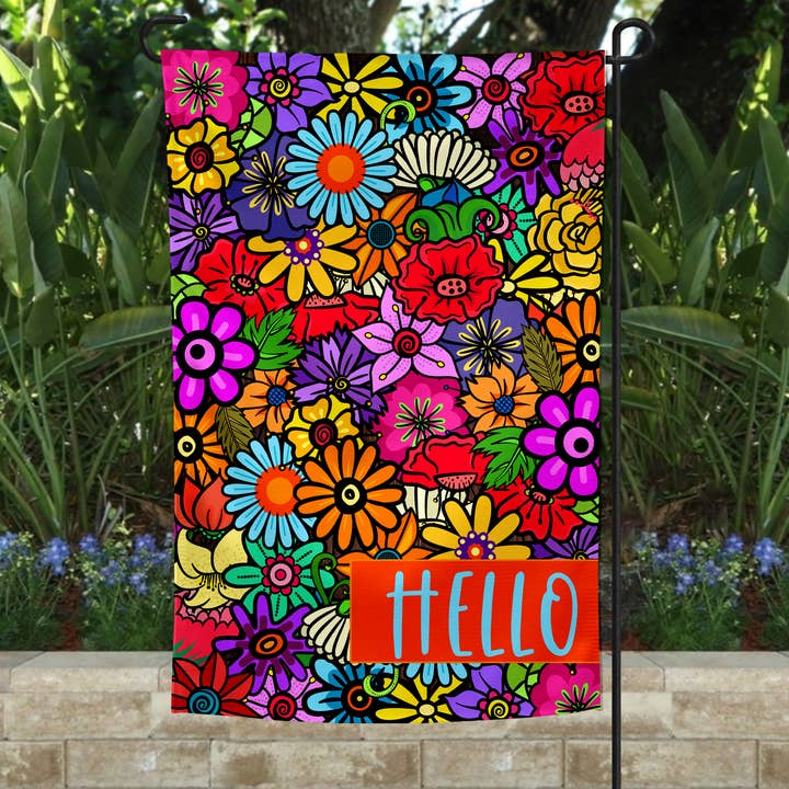 Garden Flag - Hello Orange Flowers