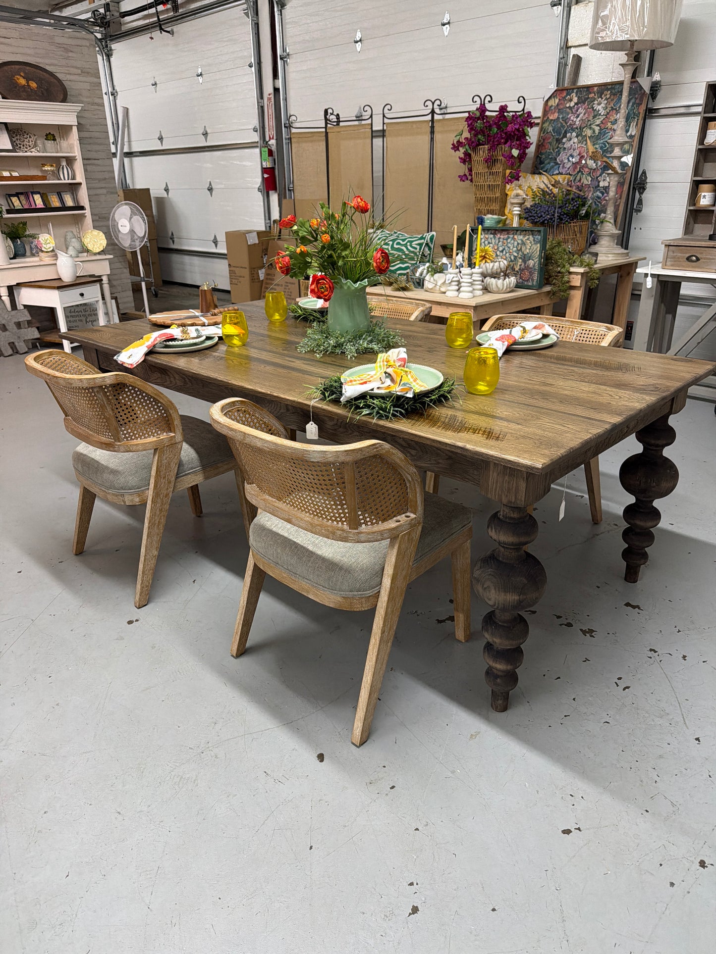 7’ Oak Top Table with Round Legs