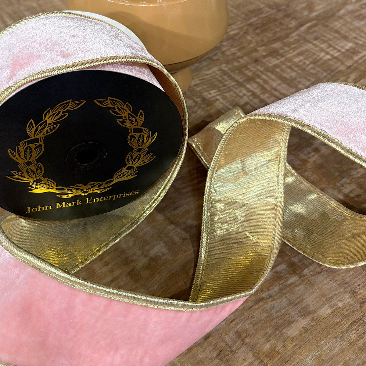 John Mark Pink Velvet Double Fused Metallic Dupion Gold Piping
