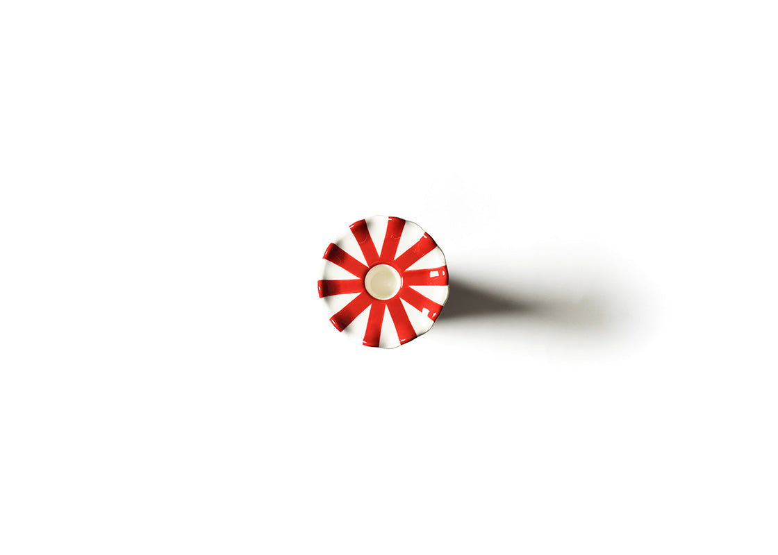 Red Stripe Medium Knobbed Candle Holder with Ruffle