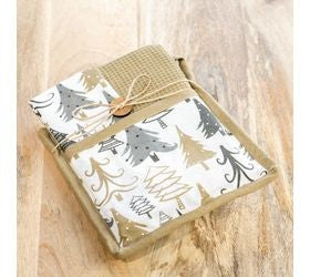 6 Gold white tree potholder towel set