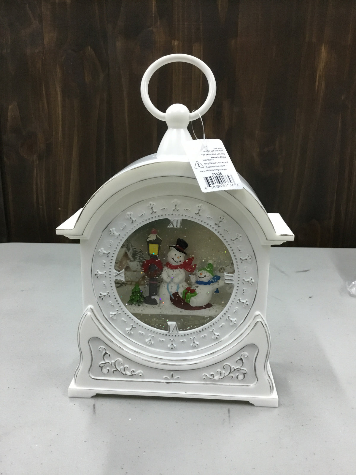 6 21128-VCP Snowman In Clock Lighted Water Globe