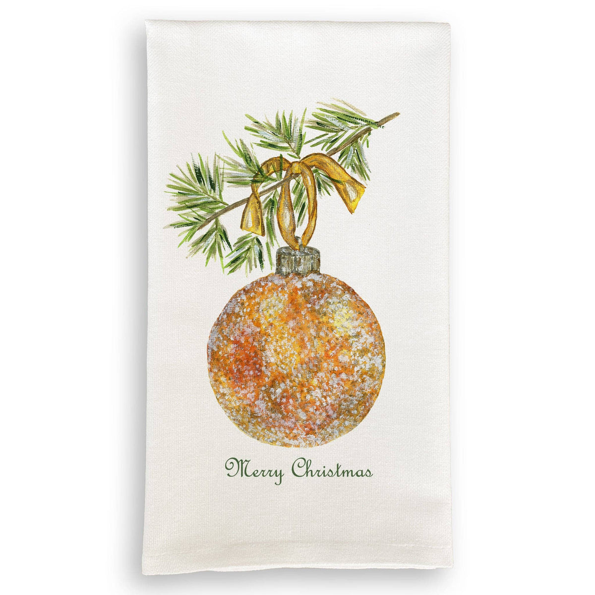 6 Gold Glitter Ornament with Merry Christmas: Dishtowel