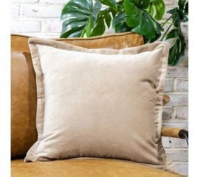 6 18" x 18" Beige Velvet Pillow