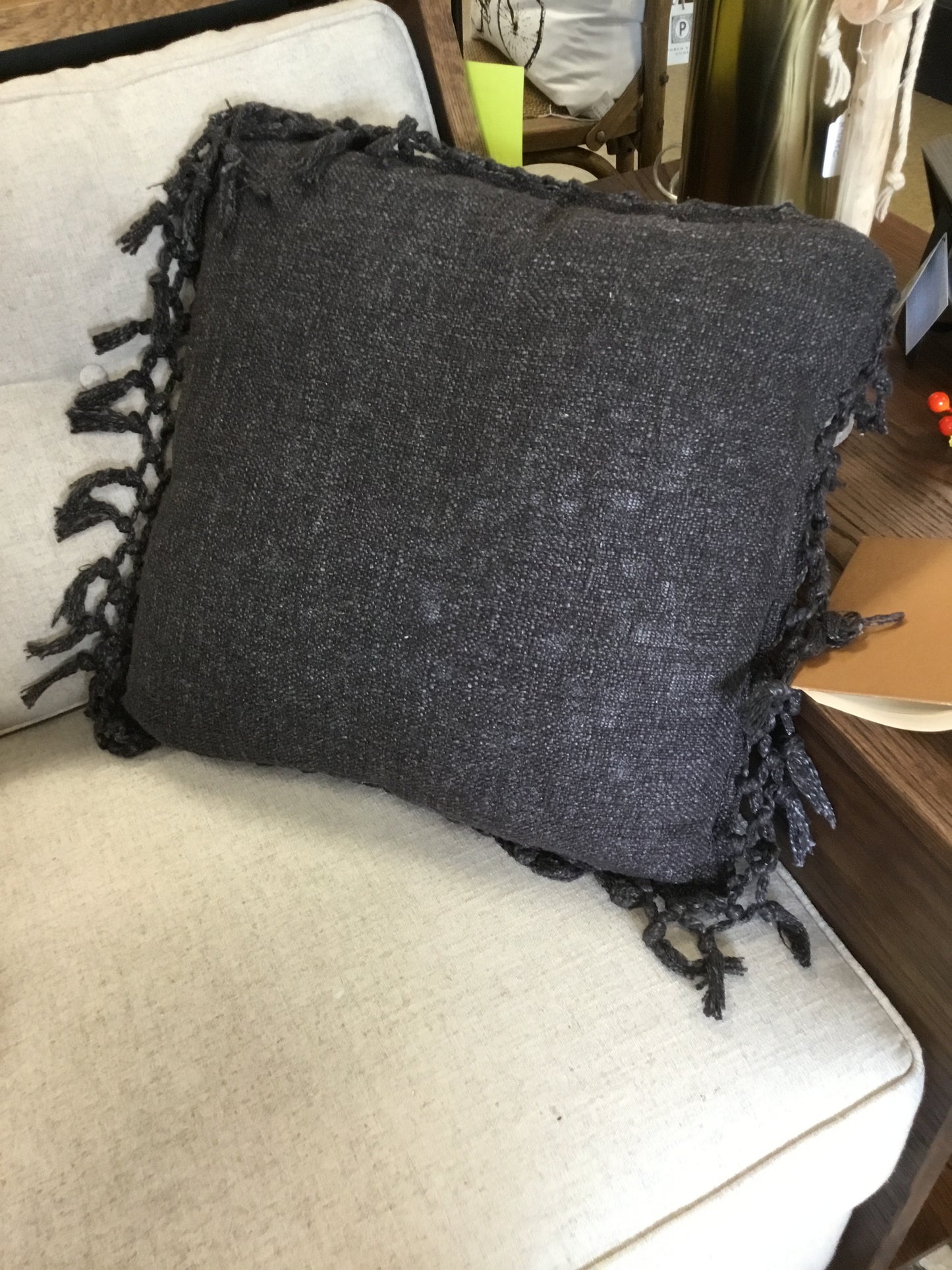 6 Df5780-Cc 20" Square Cotton Blend Pillow With Fringe Black
