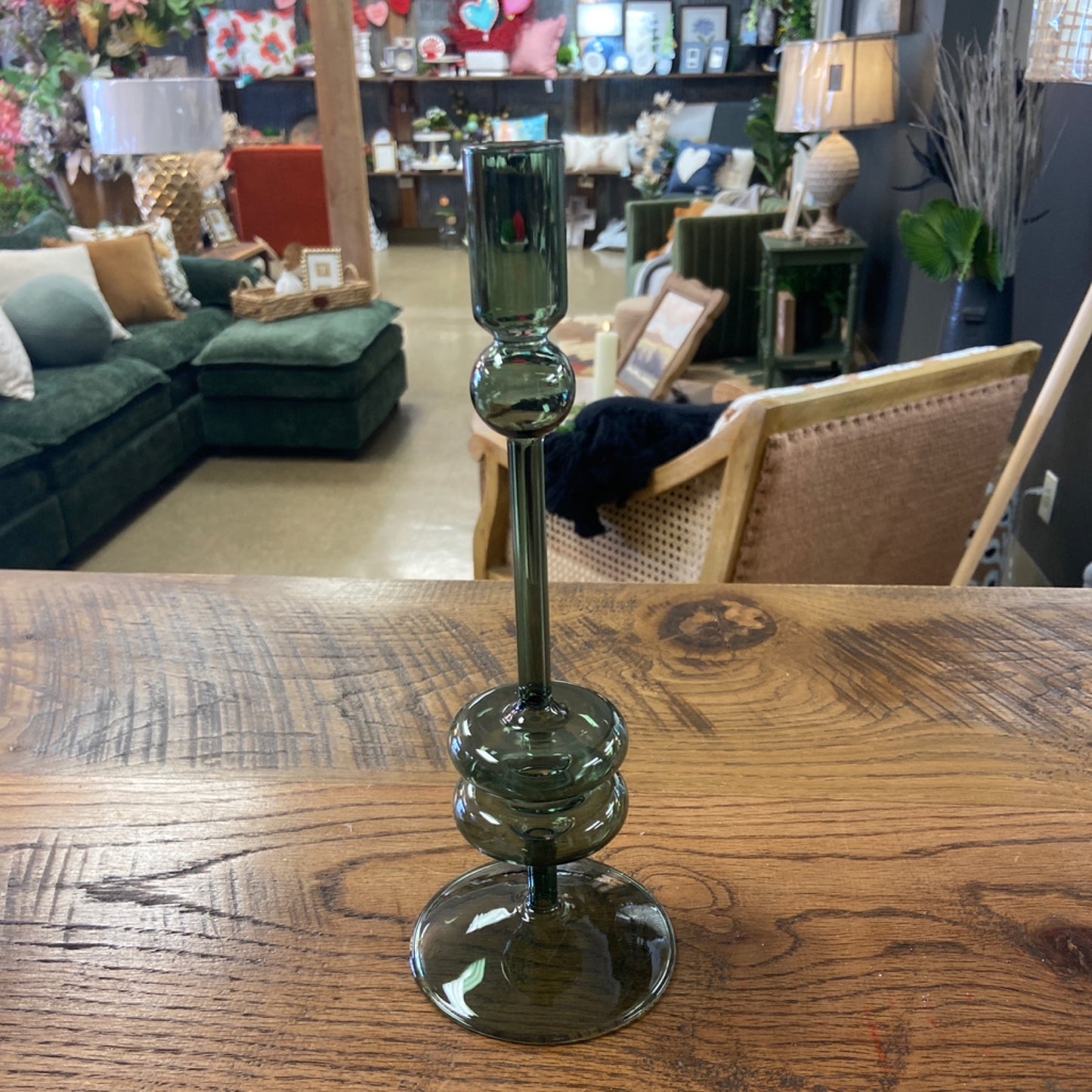 6 Glass candlestick large emerald green