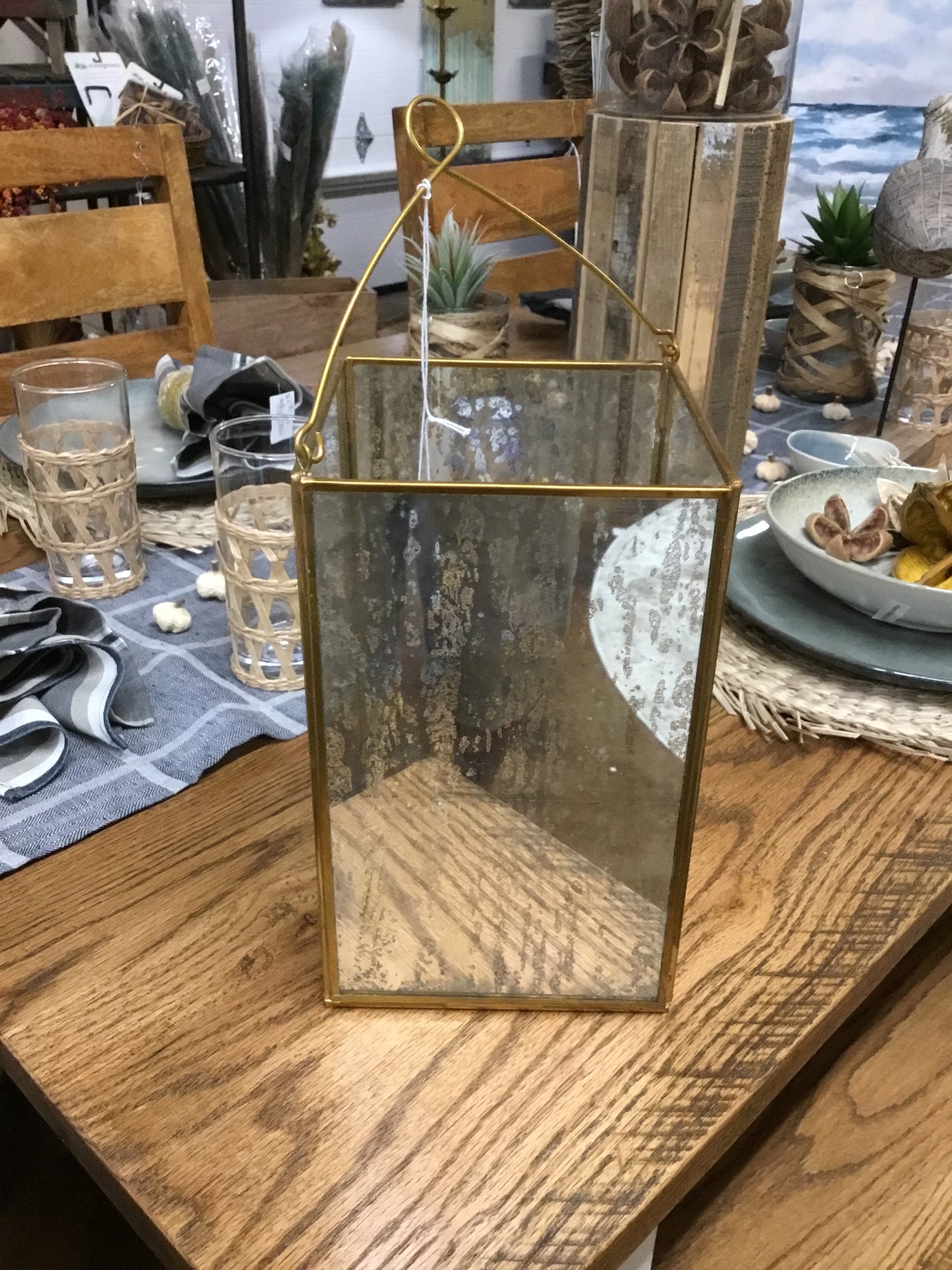 Dch1001-M35ant- Fa Medium Modern Column Lantern W Antique Glass