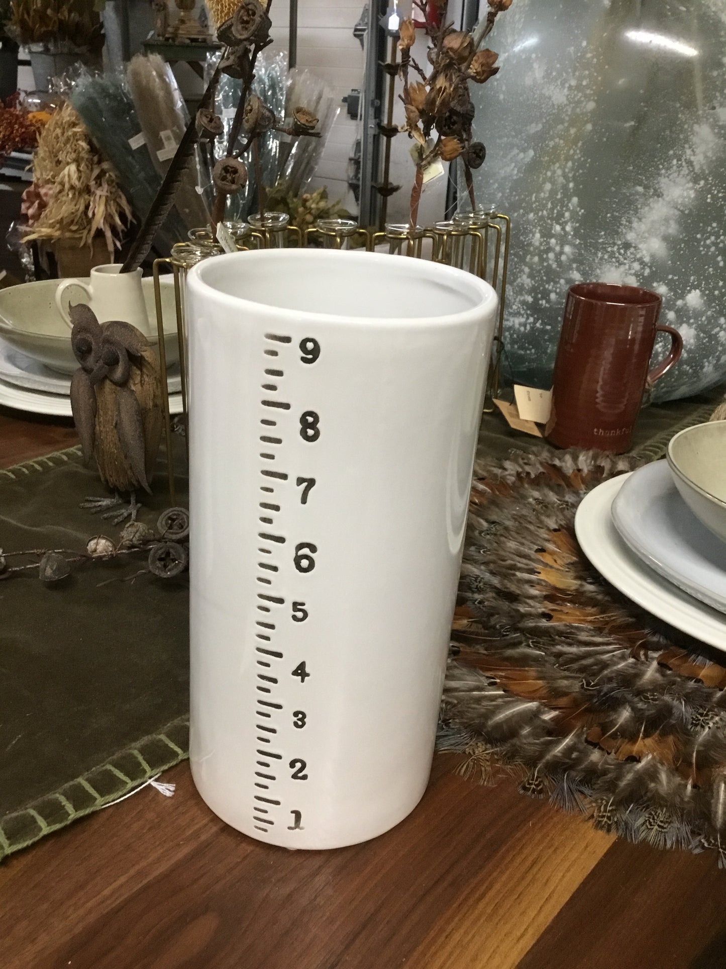 White Ruled Cylinder Vase Large