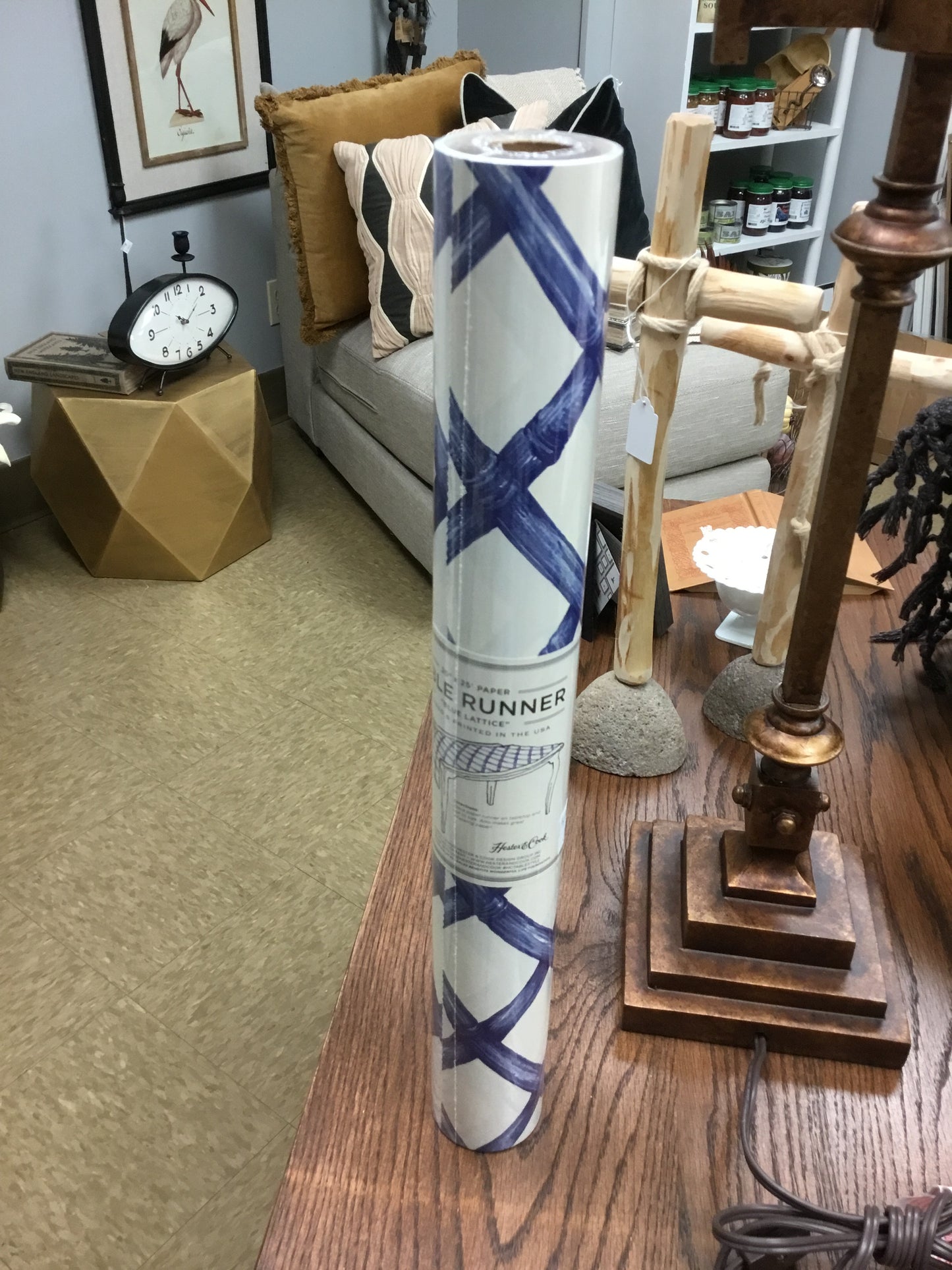 KP8010-HC Lattice Paper Table Runner Roll - Navy Blue Cross Check Pattern for Parties or Weddings