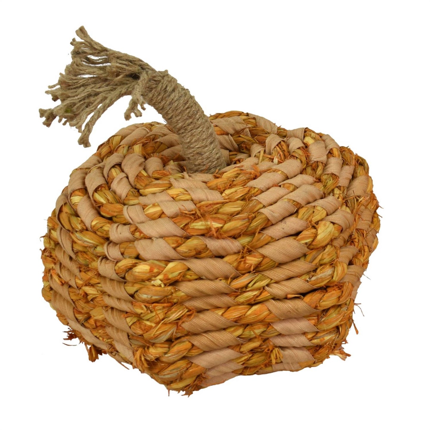 11” Natural Braided Pumpkin with Jute Stem-Washed Orange