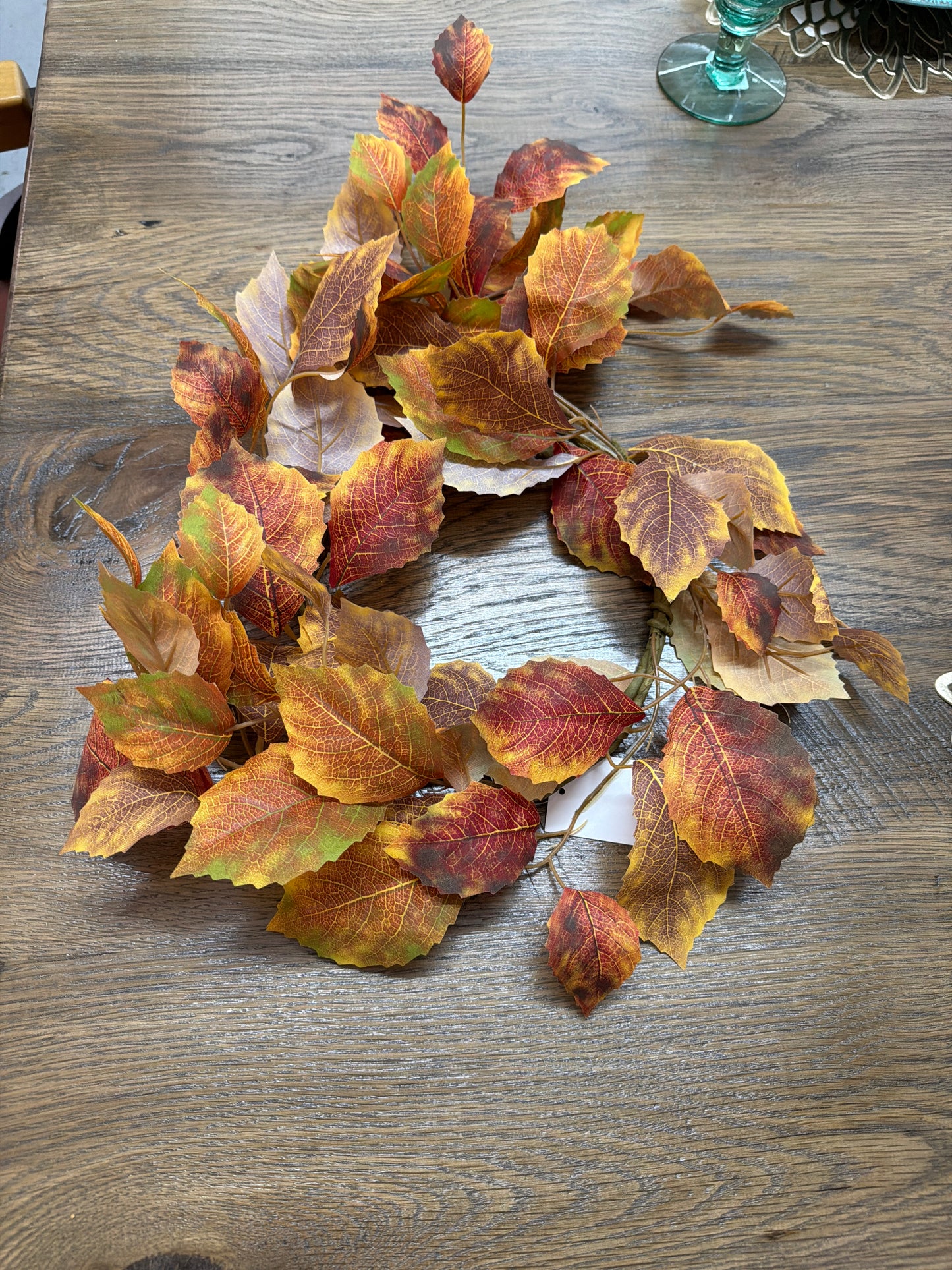 42066E 17" Golden Yellow/Rust Birch LeavesCandle ring/wreath