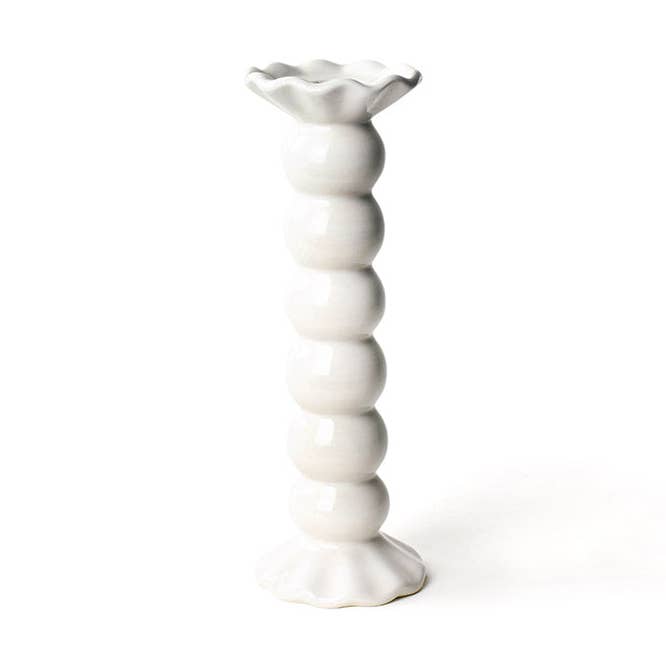6 Signature White Large Ruffle Knobbed Candle Holder