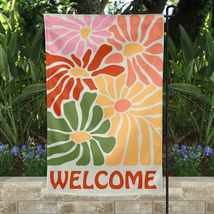 BACON - Garden Flag - Welcome Boho Flowers Cream