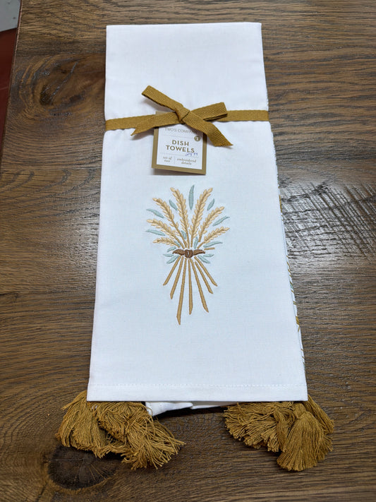 54728 Set of Two Wheat Dishtowels w tassels