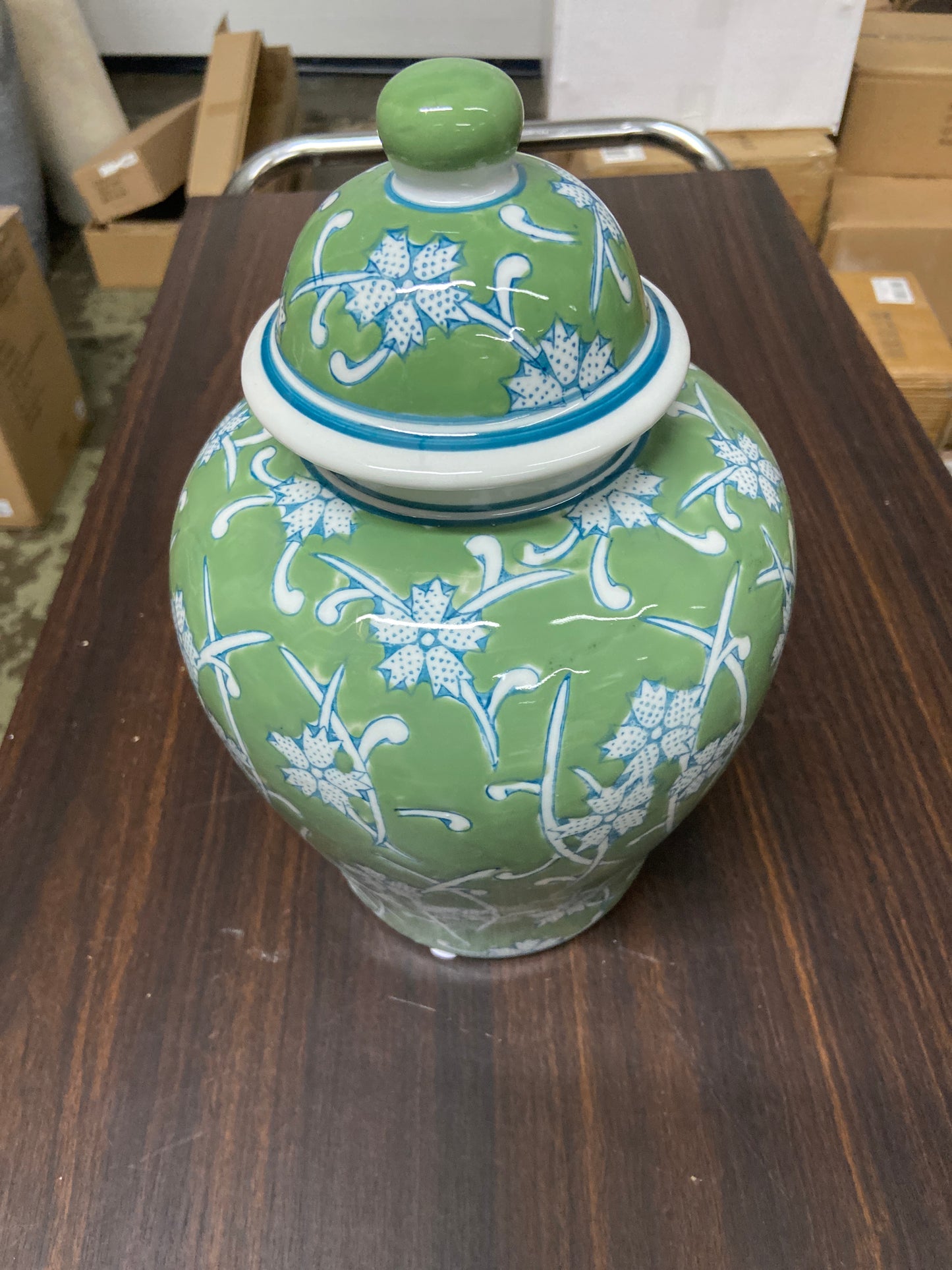 10.25” Tall Gr/Bl Floral Ginger Jar