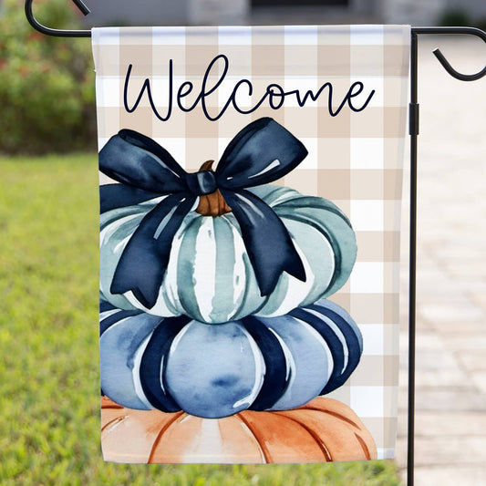 Fall Garden Flag Stacked Coquette Pumpkins