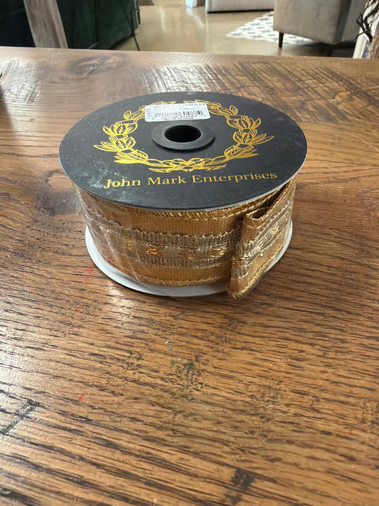 John Mark Ribbon Gold Trim Metallic Dupion Gold 1.5"x 5 Yards