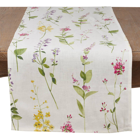 Watercolor Floral Stems Runner Off White