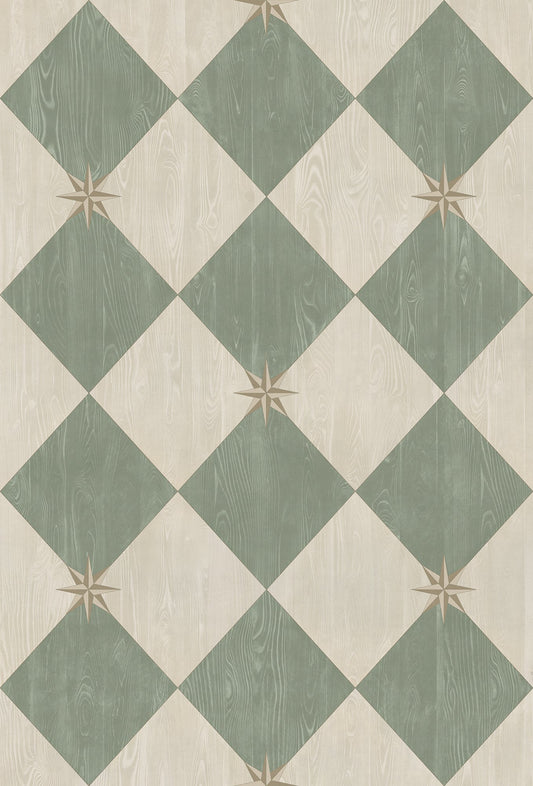 Vintage Vinyl Floorcloth Rug (Williamsburg – Compass Diamond – Garden Arbor)