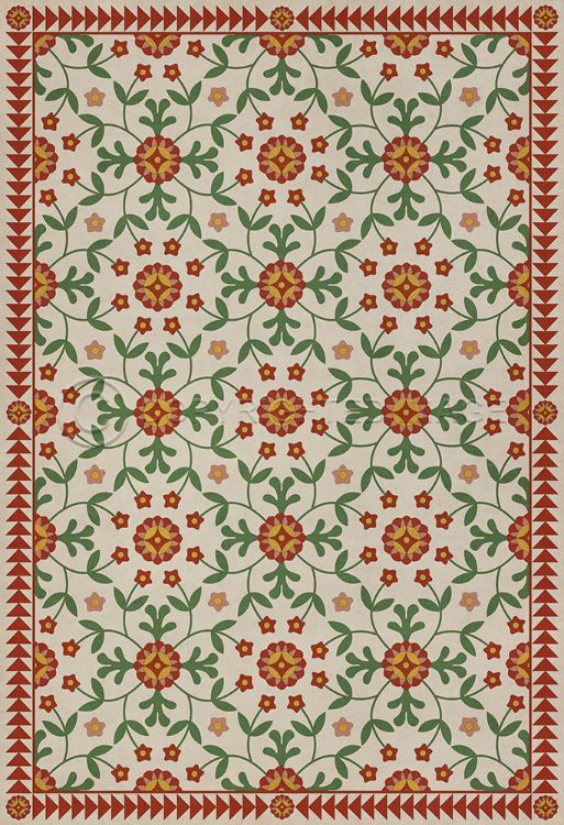 Vintage Vinyl Floorcloth Rug (Folk Art Museum Whig Rose Contemplation)