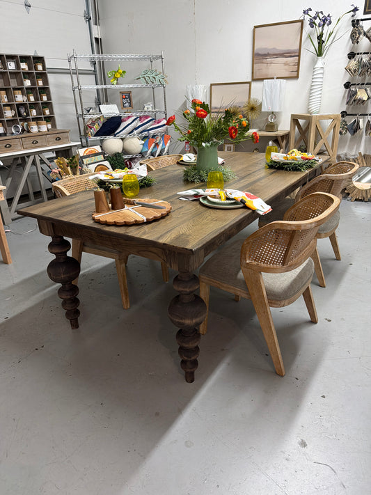 7’ Oak Top Table with Round Legs