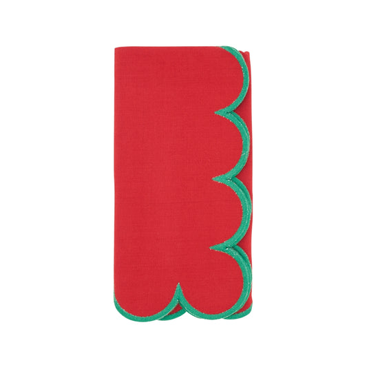 Cotton Scalloped Dinner Napkin Red