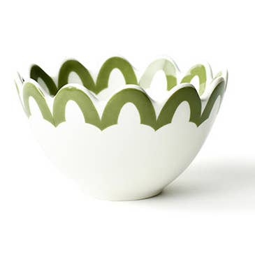 Olive Arabesque Trim Scalloped Bowl