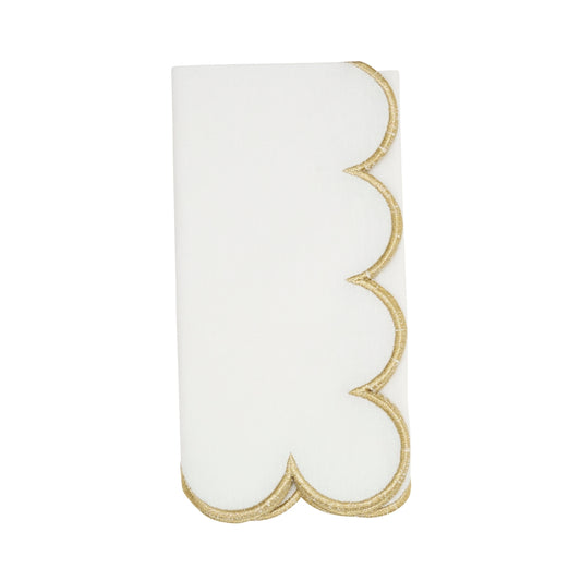 Cotton Scalloped Dinner Napkin Gold Trim
