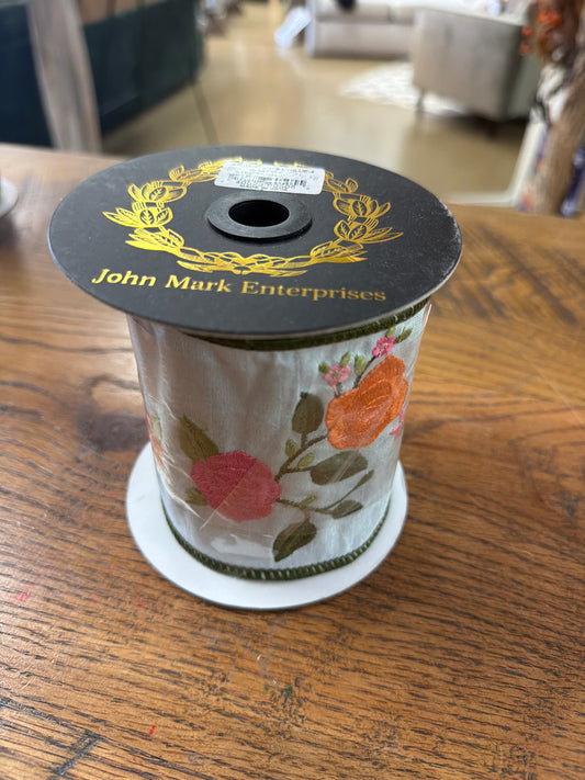 John Mark Ribbon Embroidered Floral Vine Dupion 4"x 5 Yards