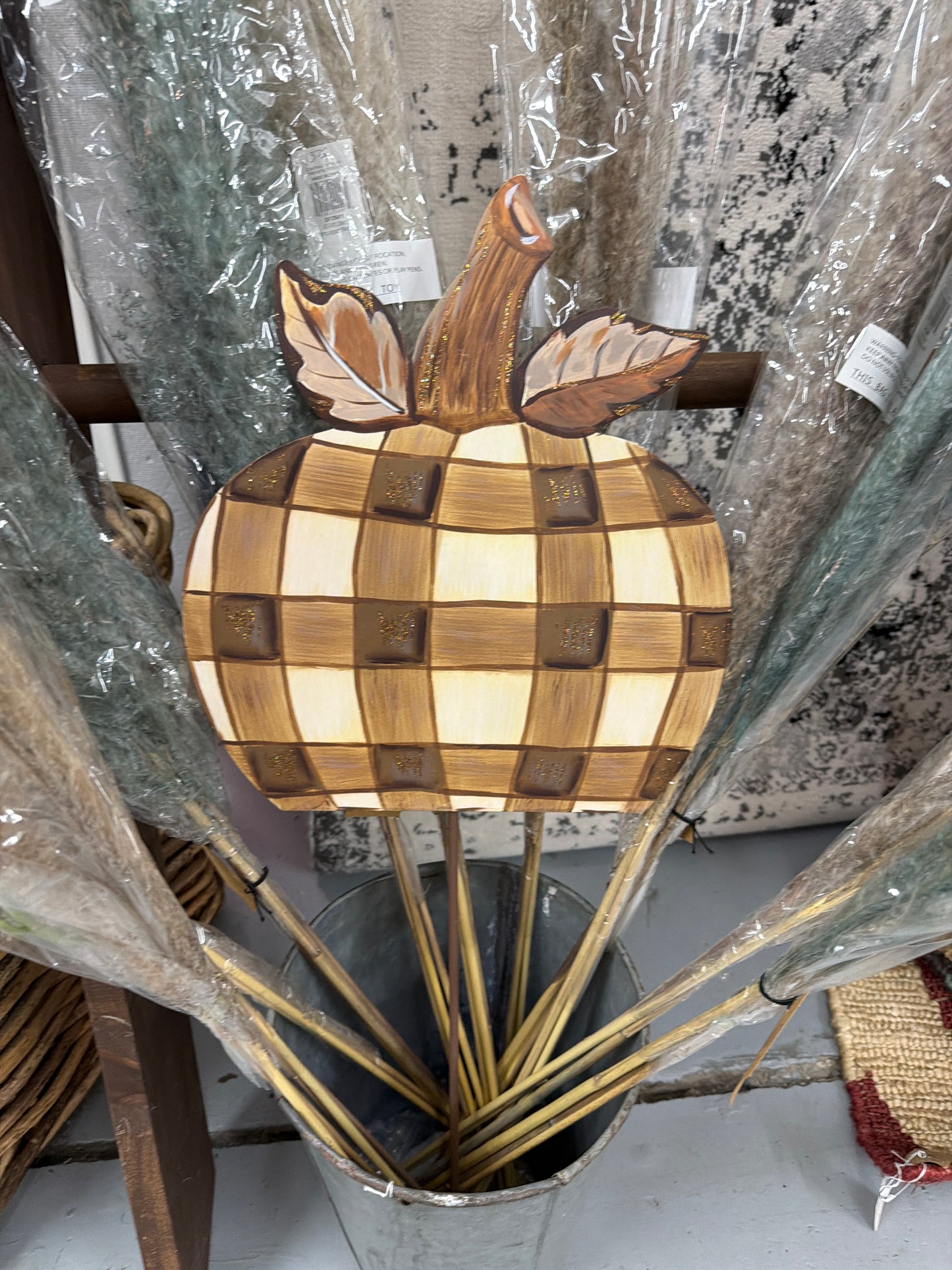 F23028 Bronn Plaid Metal Pumpkin 2 sizes