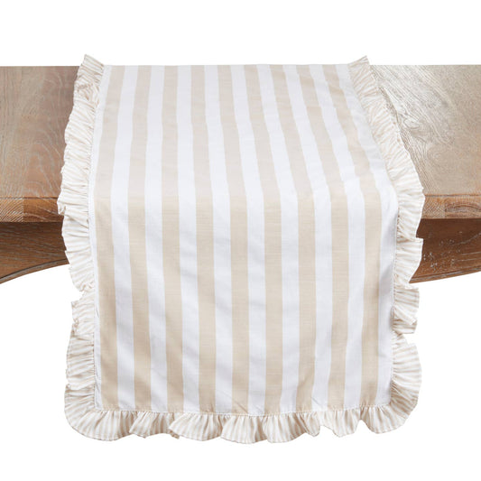 Striped Ruffle Edge Decorative Table Runner Natural