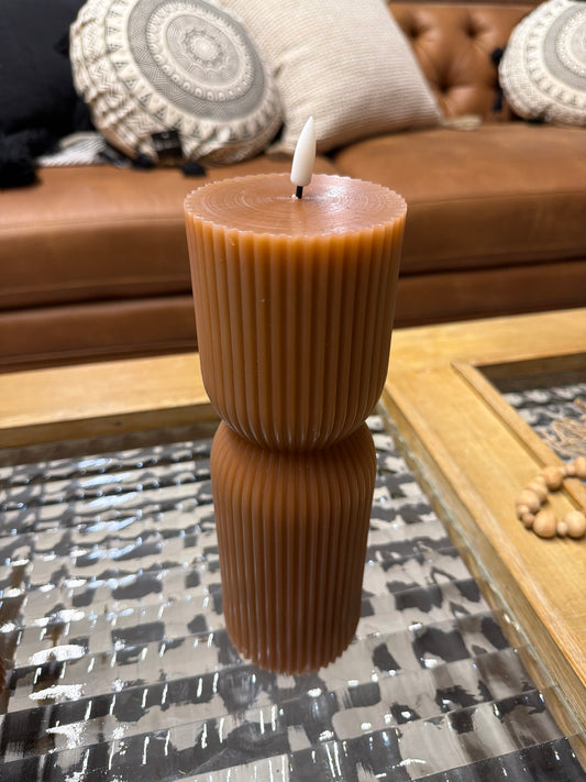 Large Ribbed Led Candle Brown or Green