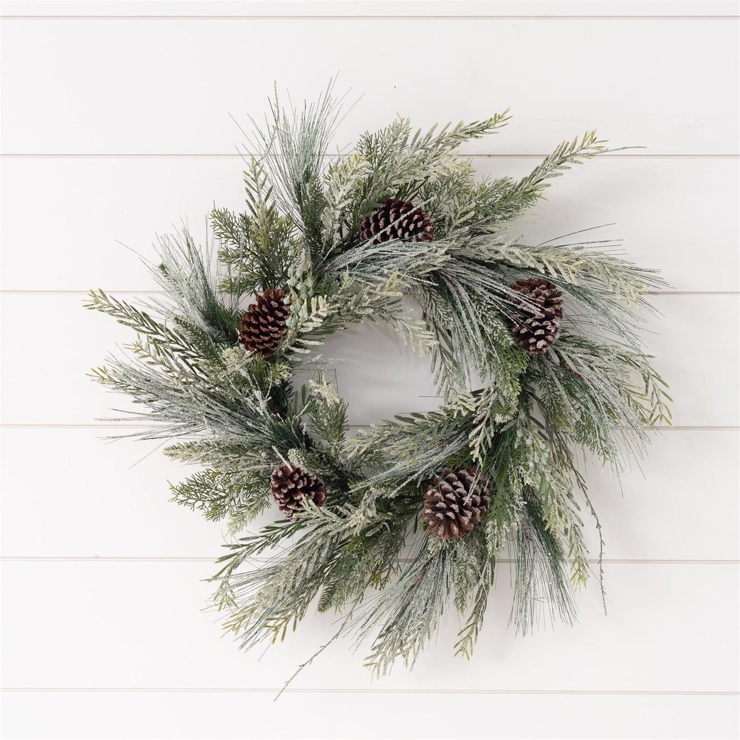 Frosted Mixed Greenery with Pinecones Wreath