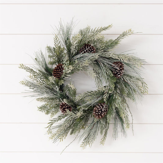 Frosted Mixed Greenery with Pinecones Wreath