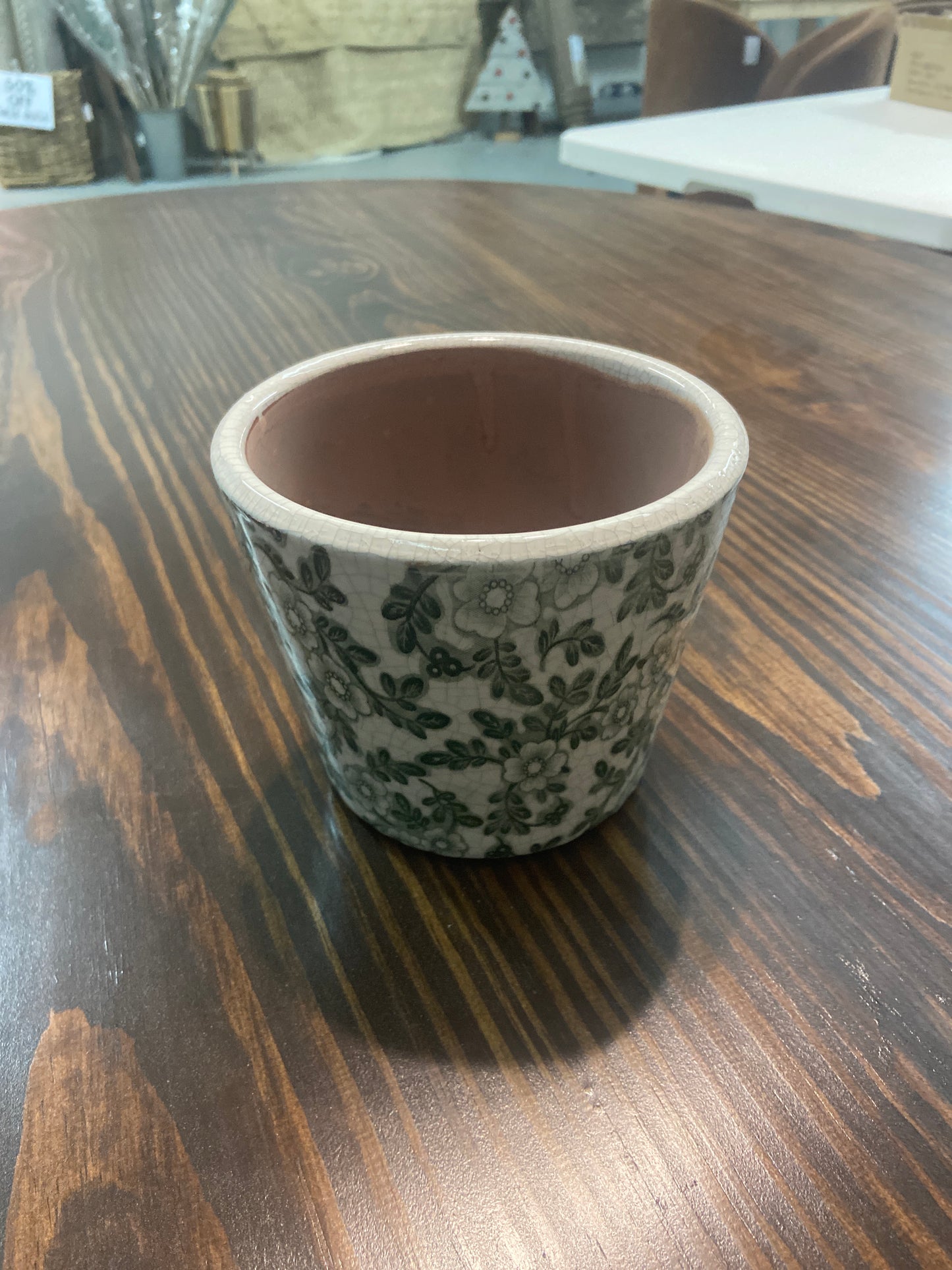 Green Blossom Print Flower Pot