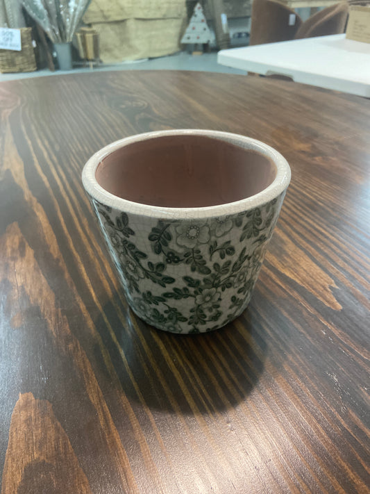 Green Blossom Print Flower Pot