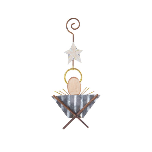 Baby Jesus In A Manger Metal Ornament