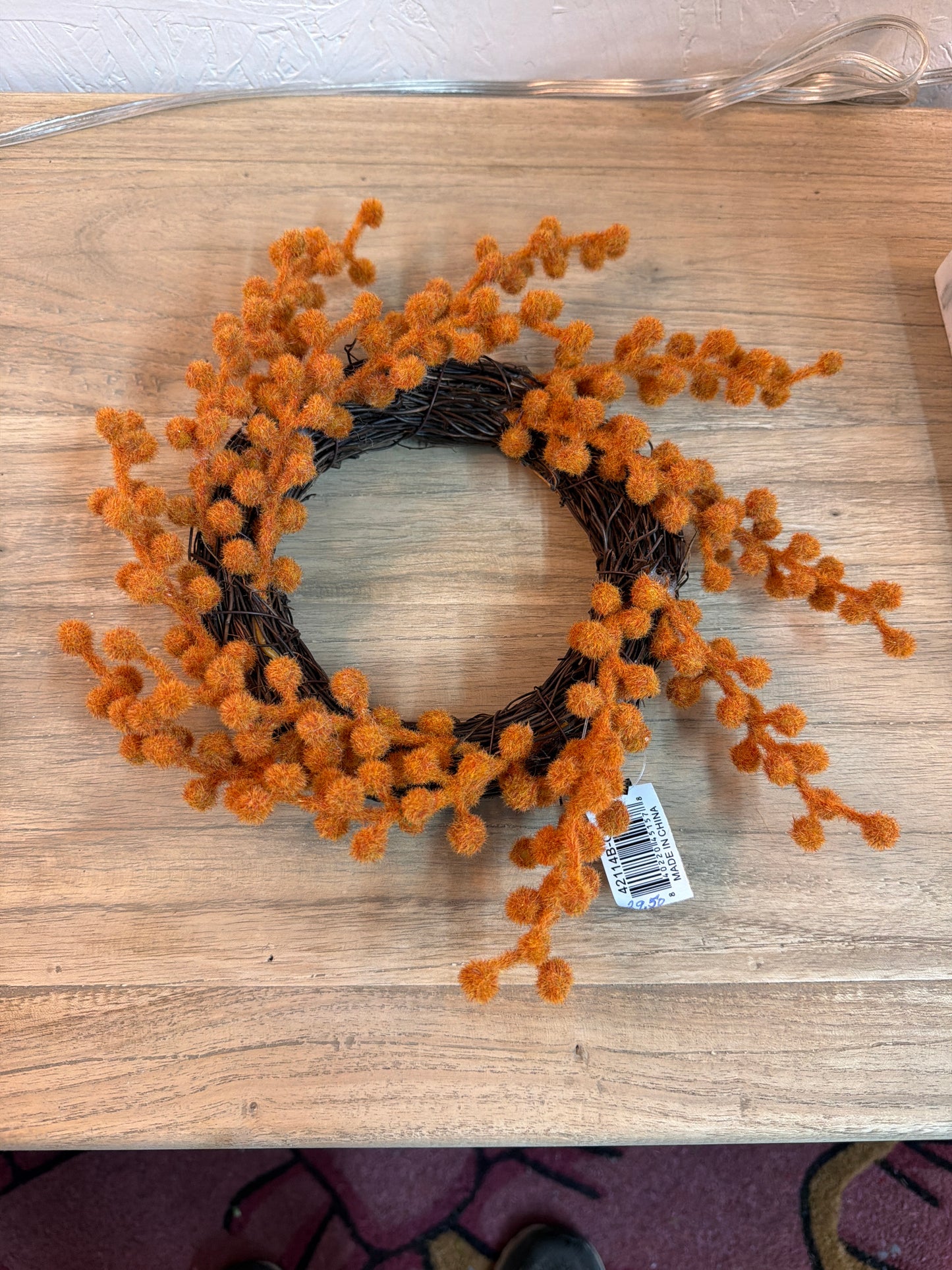 42114C-OR 13" Orange Flocked BerryWreath/Candle Ring KK