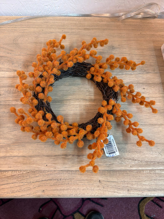 42114C-OR 13" Orange Flocked BerryWreath/Candle Ring KK