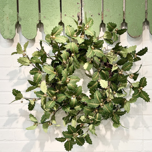 Gold Edge Holly Wreath 24"