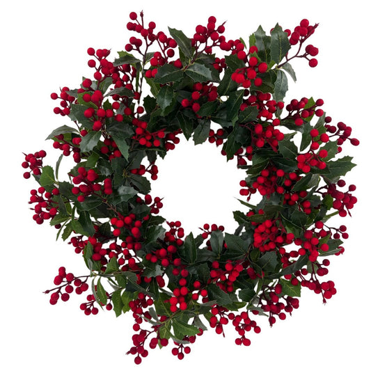 Holly And Red Berry Wreath 24"