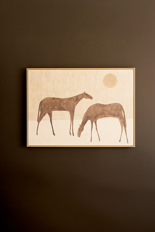 Framed Painting Two Horses with Sun
