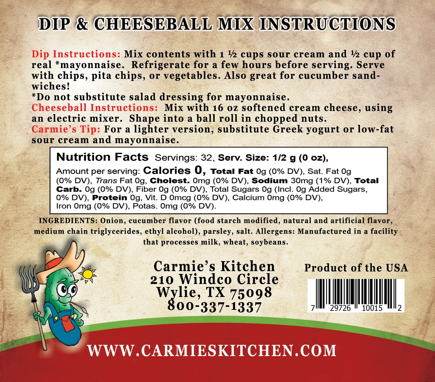 Country Cucumber Dip and Cheese Ball Mix