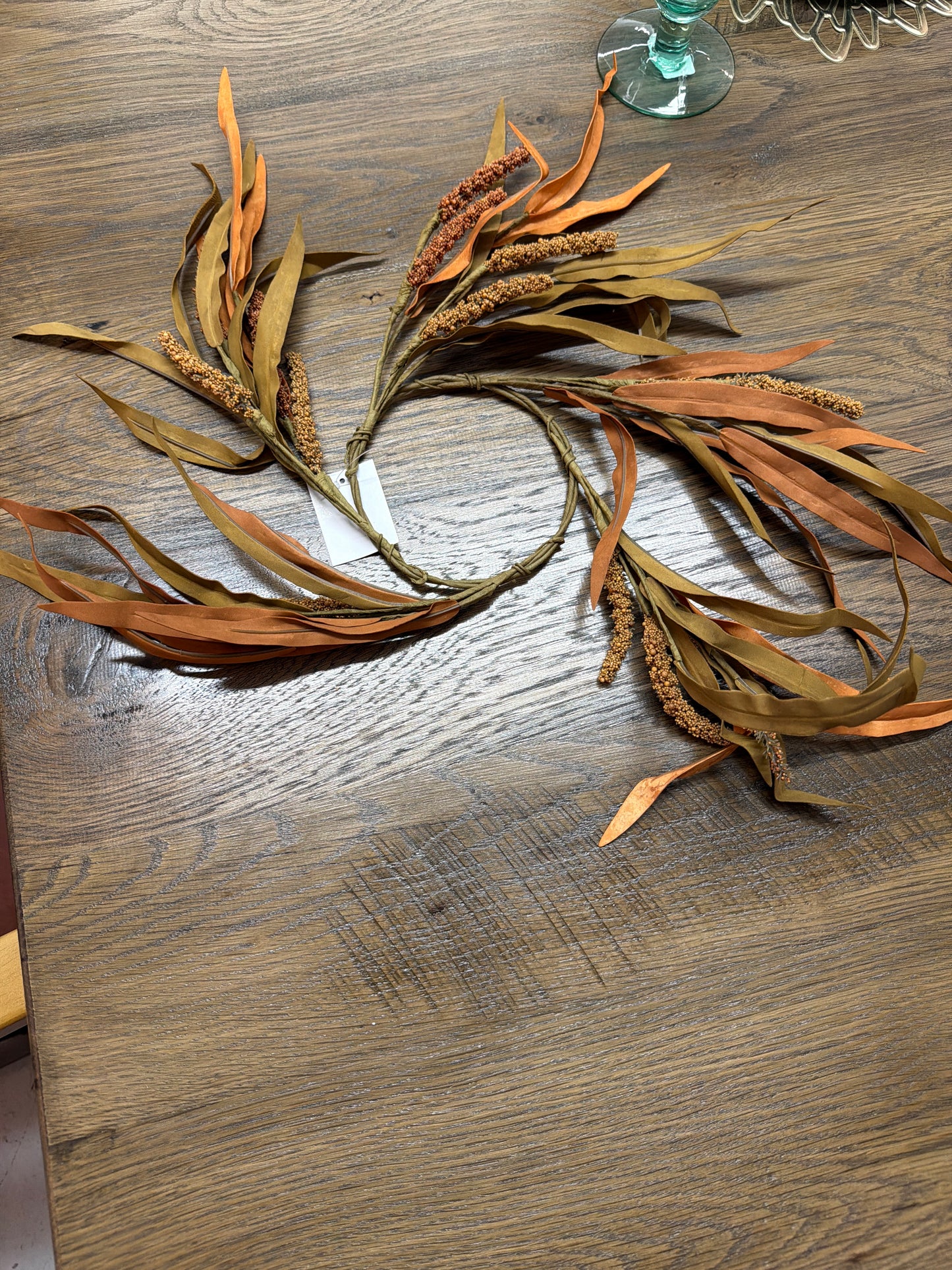 42205C 16" Orange/tan Long Slender Candle ring/wreath Eva leaves KK