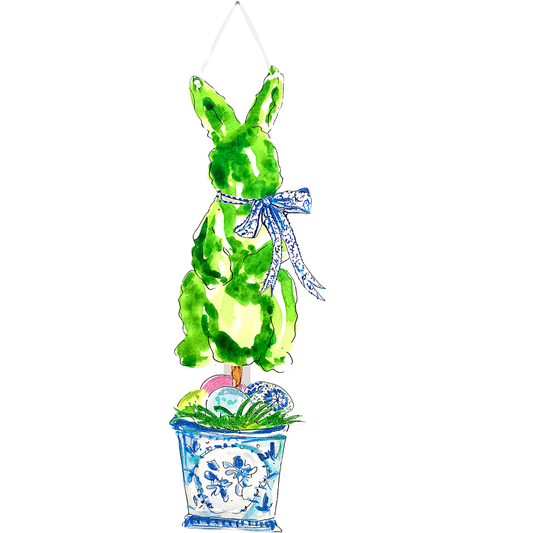 Becks PVC Boxwood Rabbit in Pots Door Hanger