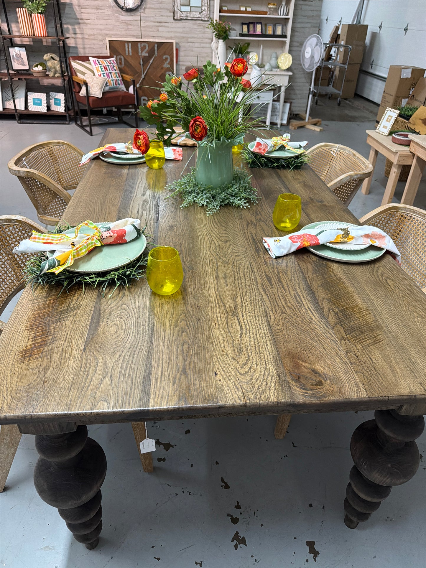 7’ Oak Top Table with Round Legs